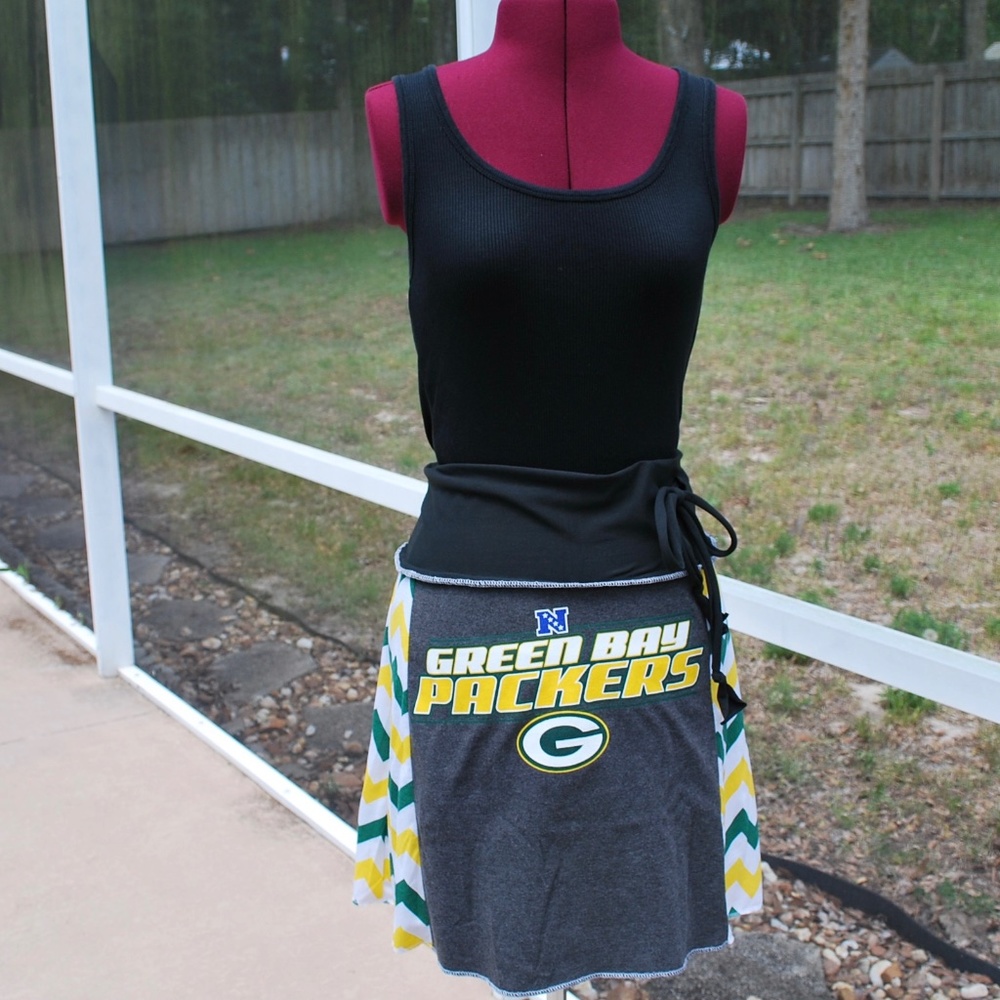 Green Bay Packers Tie Waist Bohemian Upcycled Skirt with Yoga Band M